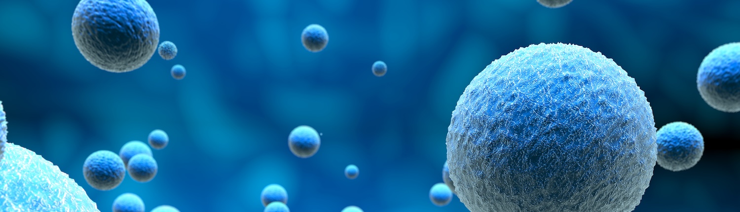 microscopic cells in a blue background, 3d illustration